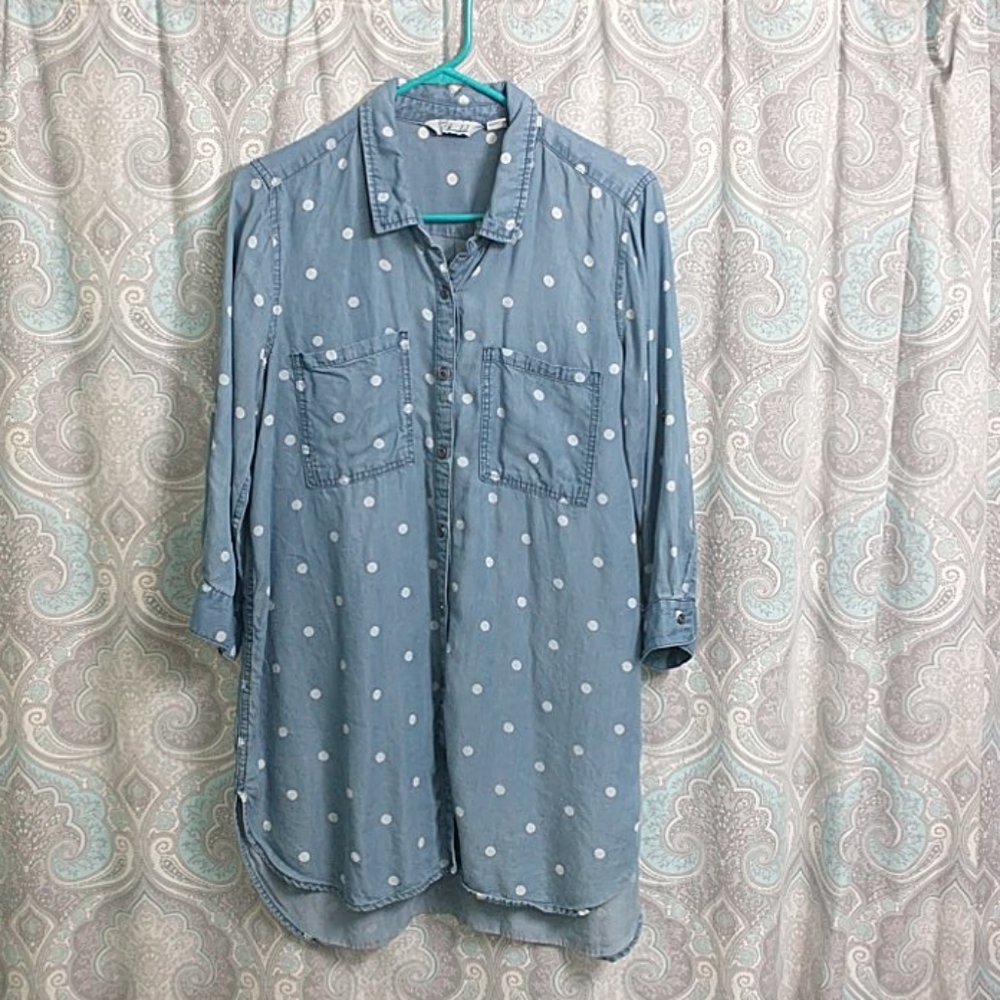 Long 1/4 sleeve polka dot blouse